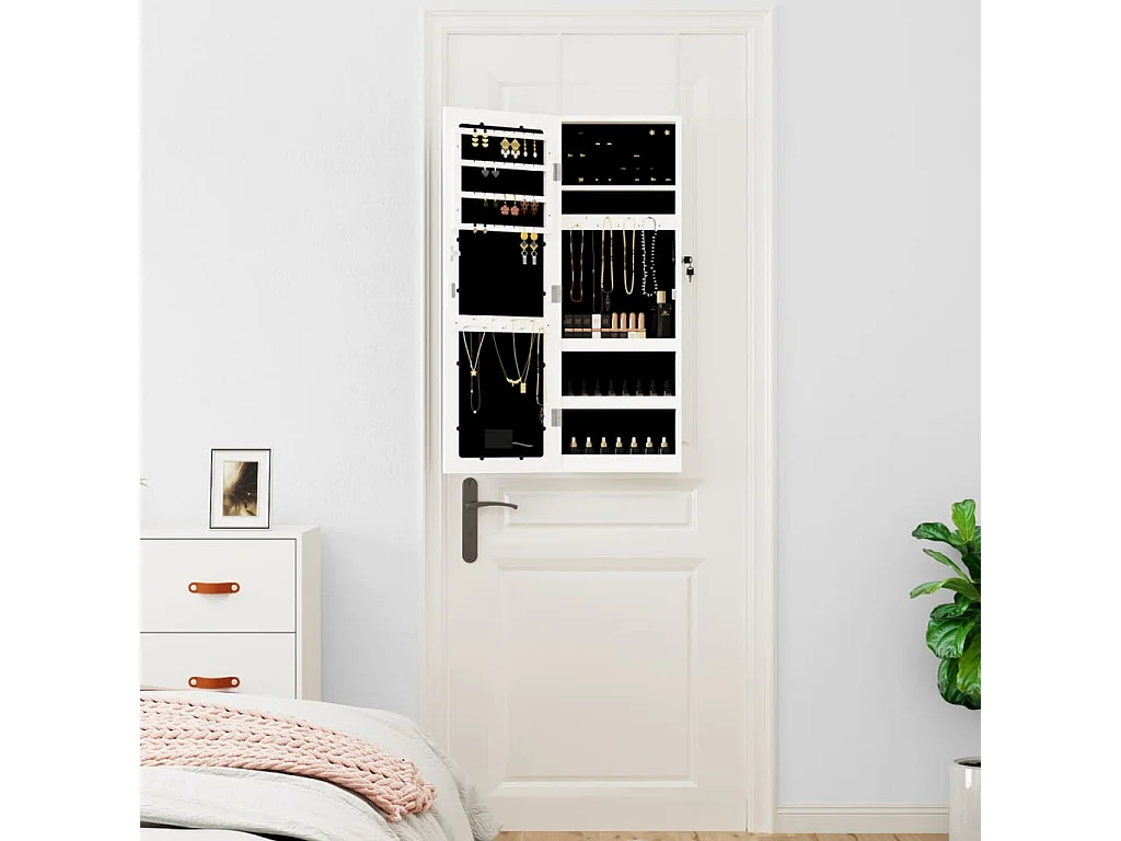 Spiegel-Schmuckschrank mit LED-Beleuchtung Wandmontage Weiß