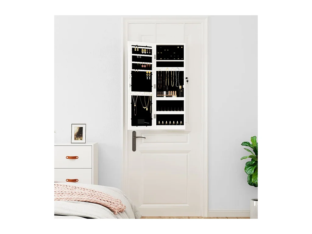 Espejo con joyero y luces LED para pared blanco