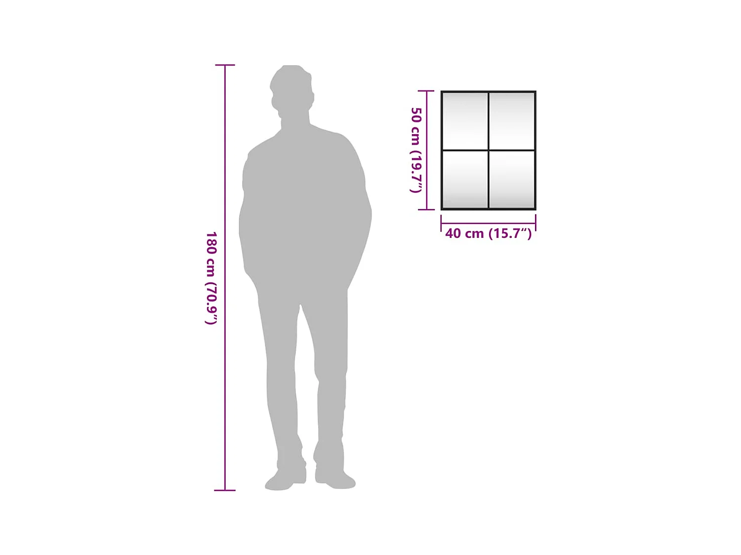 Miroir mural noir 40x50 cm rectangulaire fer