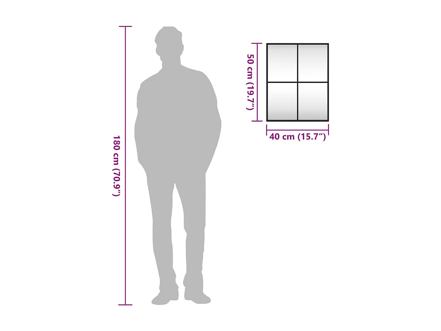 Miroir mural noir 40x50 cm rectangulaire fer