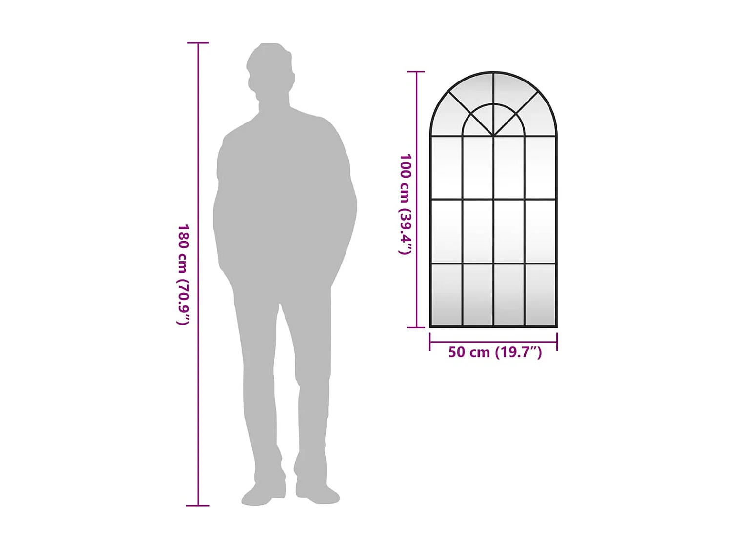 Espejo de pared arco de hierro negro 50x100 cm