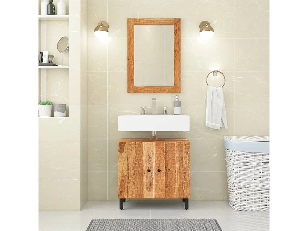 Espejo de baño madera maciza de acacia y vidrio 50x70x2,5 cm