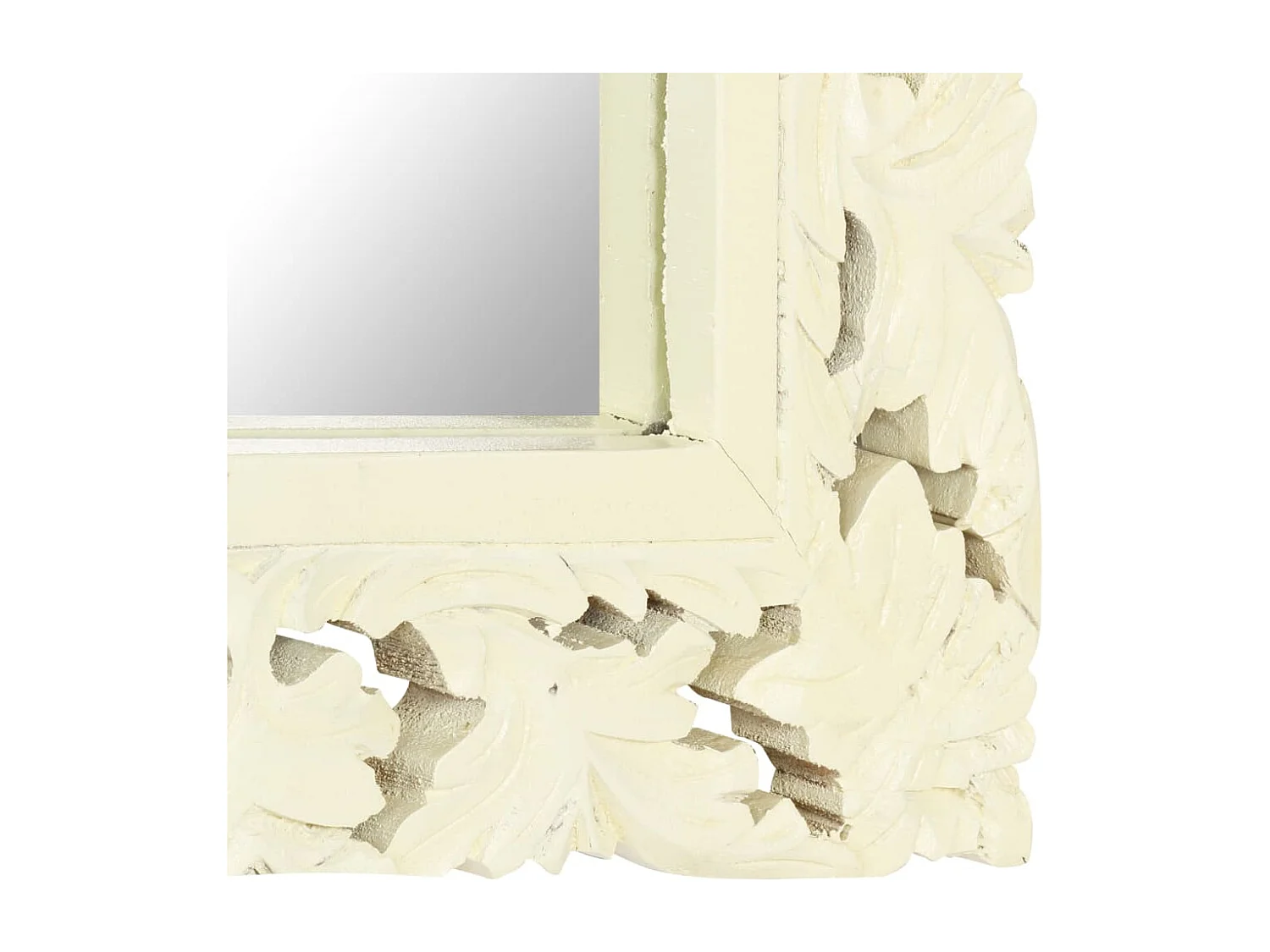 Specchio Intagliato a Mano Bianco 110x50cm in Massello di Mango