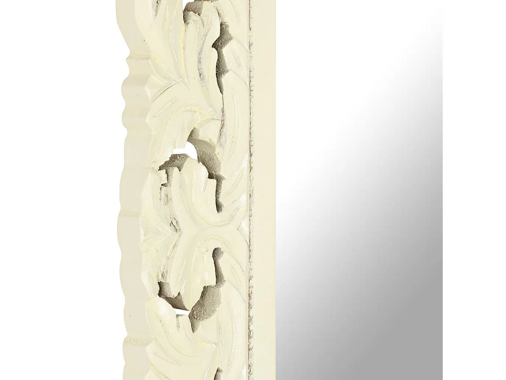 Specchio Intagliato a Mano Bianco 110x50cm in Massello di Mango