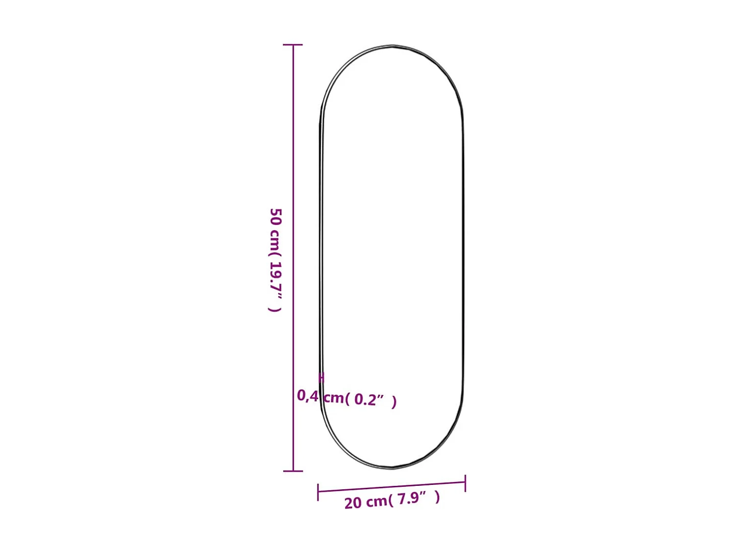 Specchio da Parete 20x50 cm Vetro Ovale