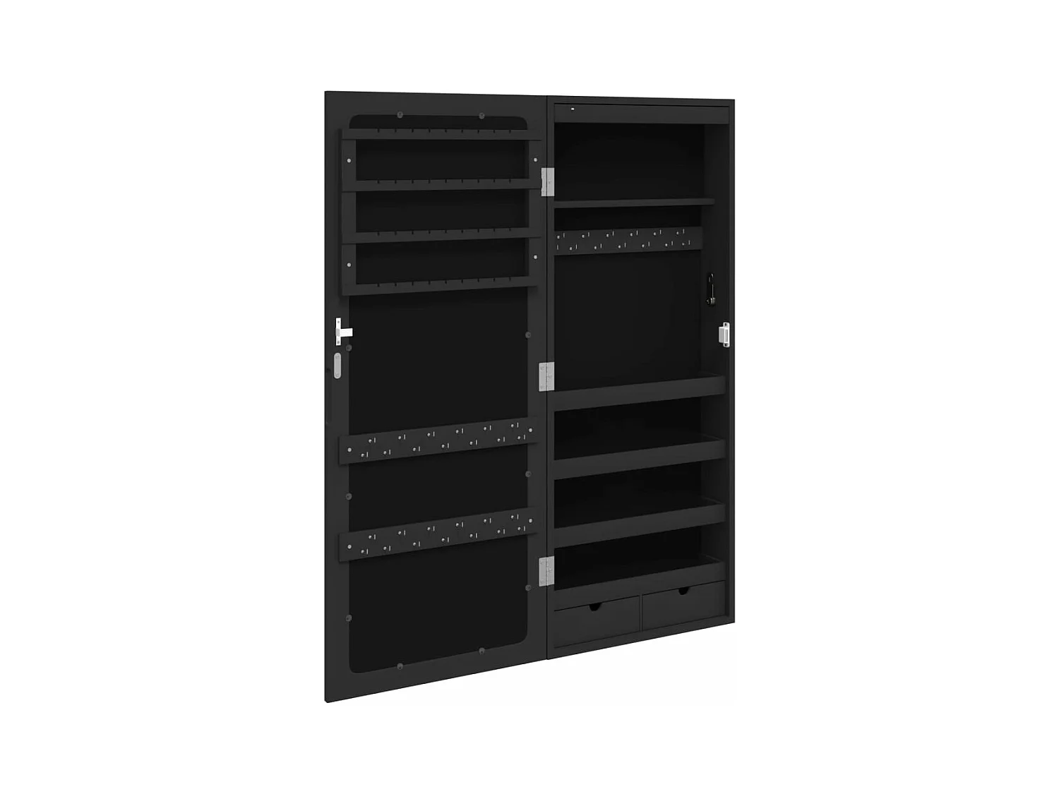 Armoire à bijoux avec miroir et éclairage LED mural noir