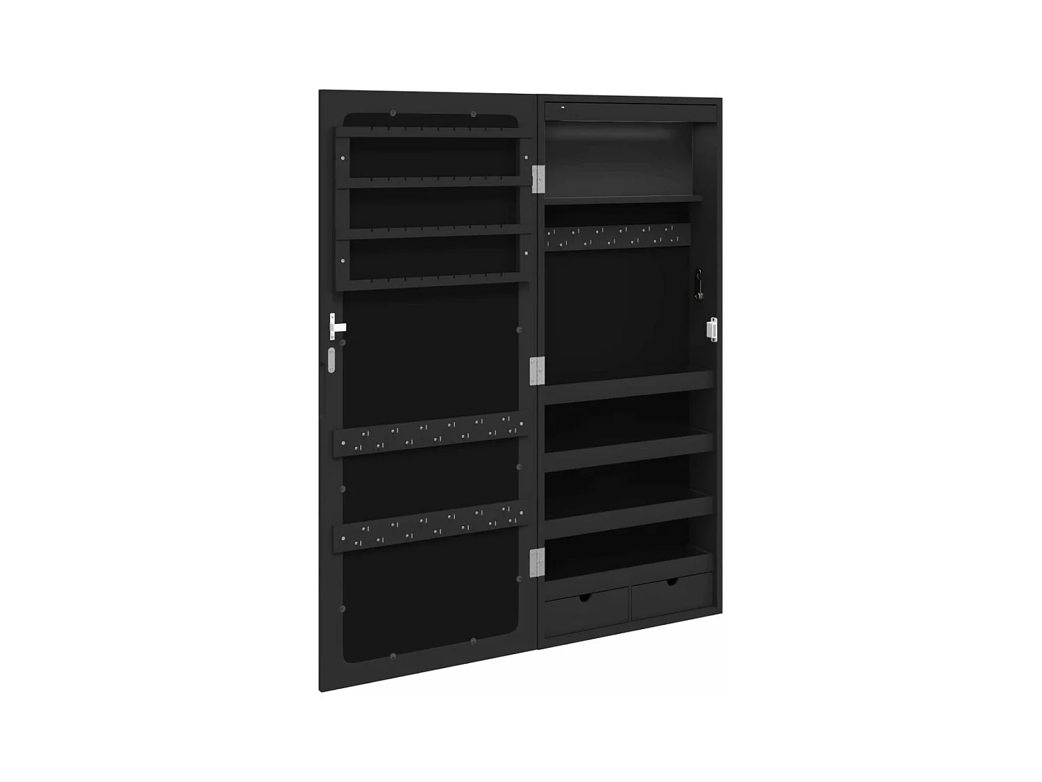 Armoire à bijoux avec miroir et éclairage LED mural noir