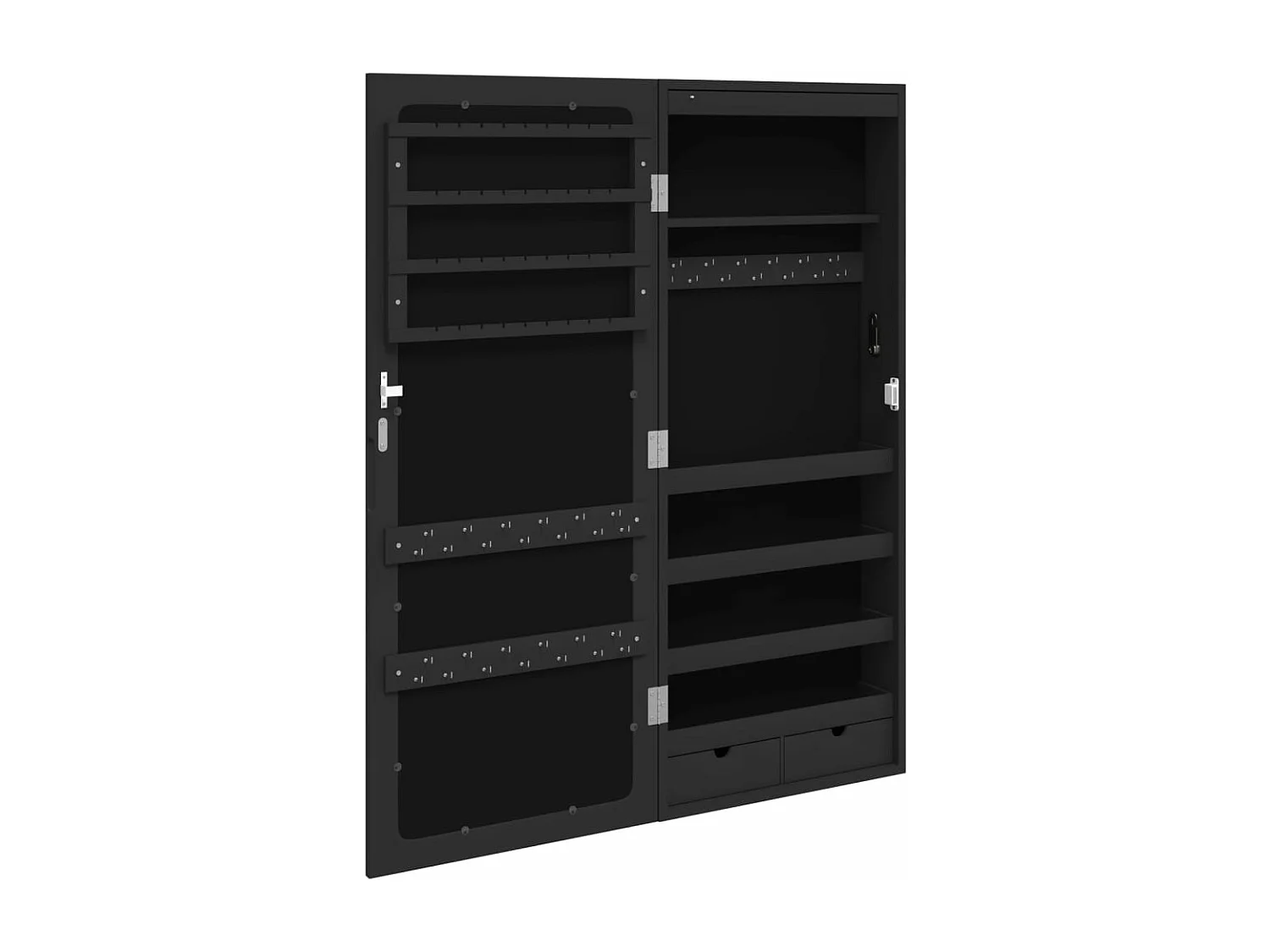 Armoire à bijoux avec miroir et éclairage LED mural noir