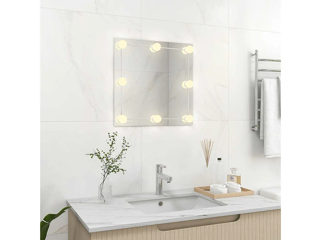 Miroir mural avec lampes LED Carré Verre