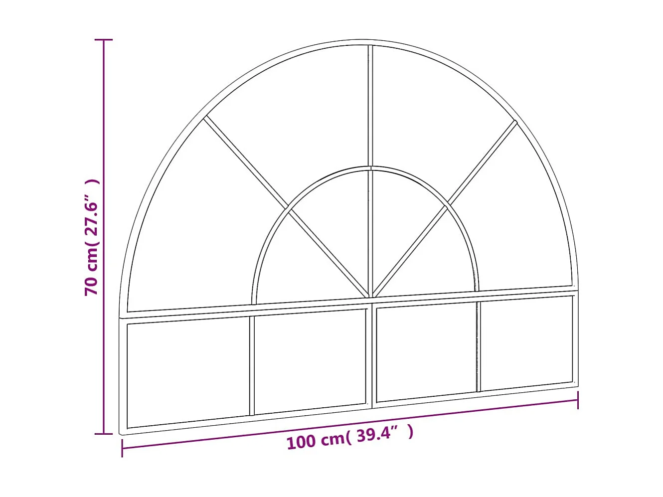Wandspiegel boog 100x70 cm ijzer zwart