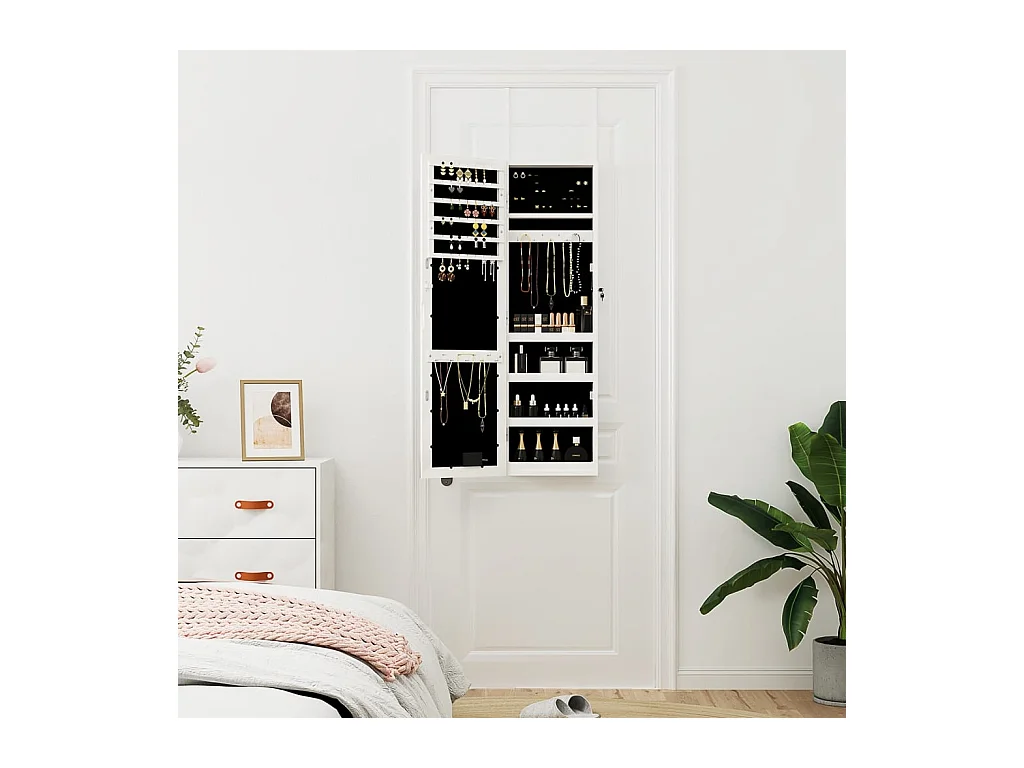 Armoire à bijoux avec miroir et éclairage LED mural blanc