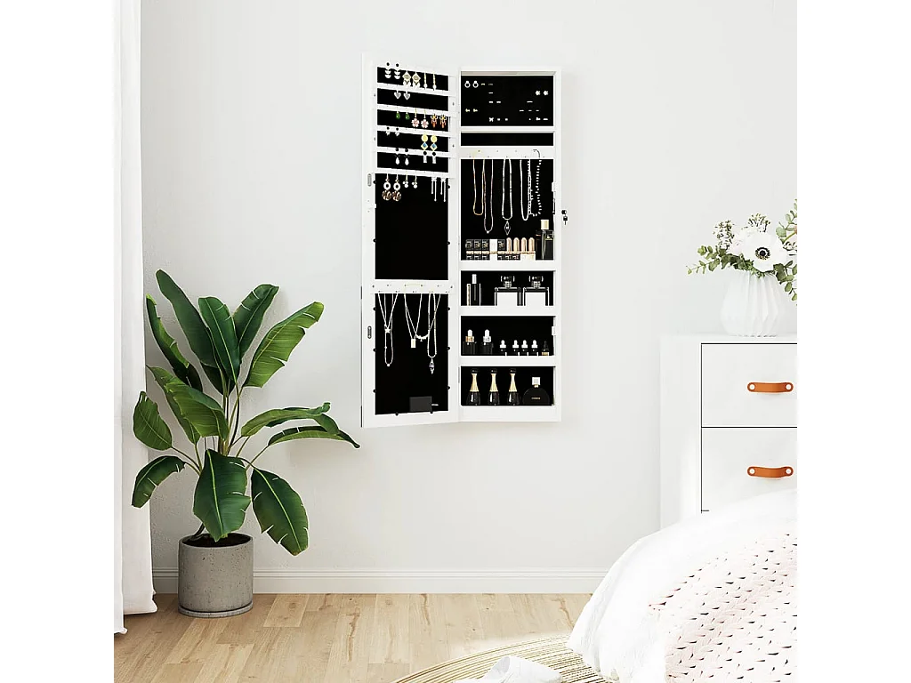 Spiegel-Schmuckschrank mit LED-Beleuchtung Wandmontage Weiß