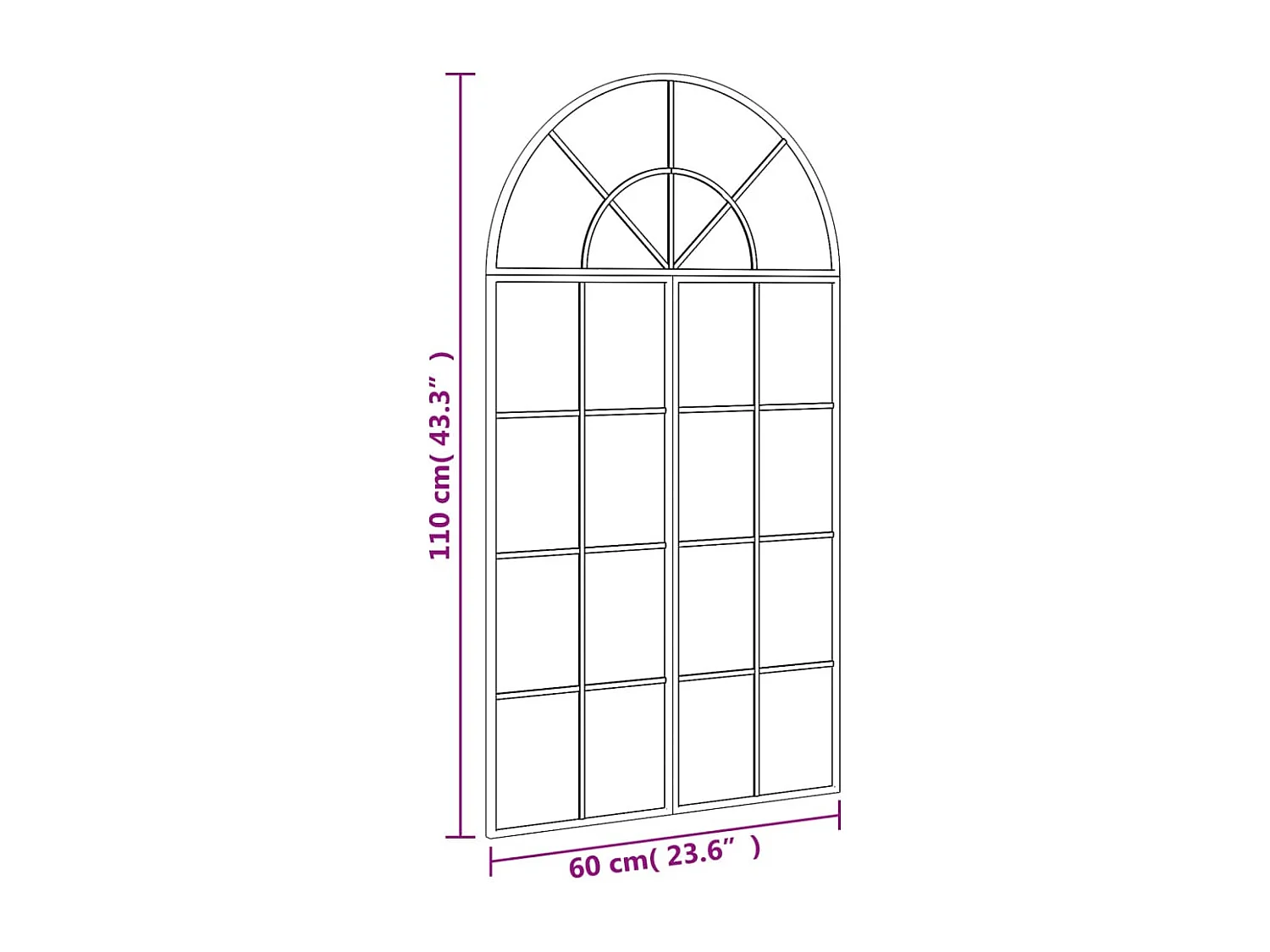 Miroir mural noir 60x110 cm arche fer