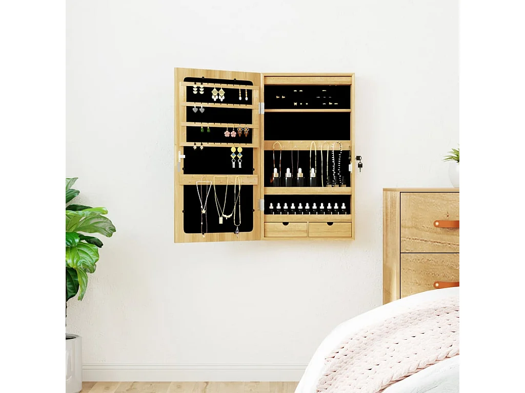 Armoire à bijoux avec miroir et éclairage LED mural