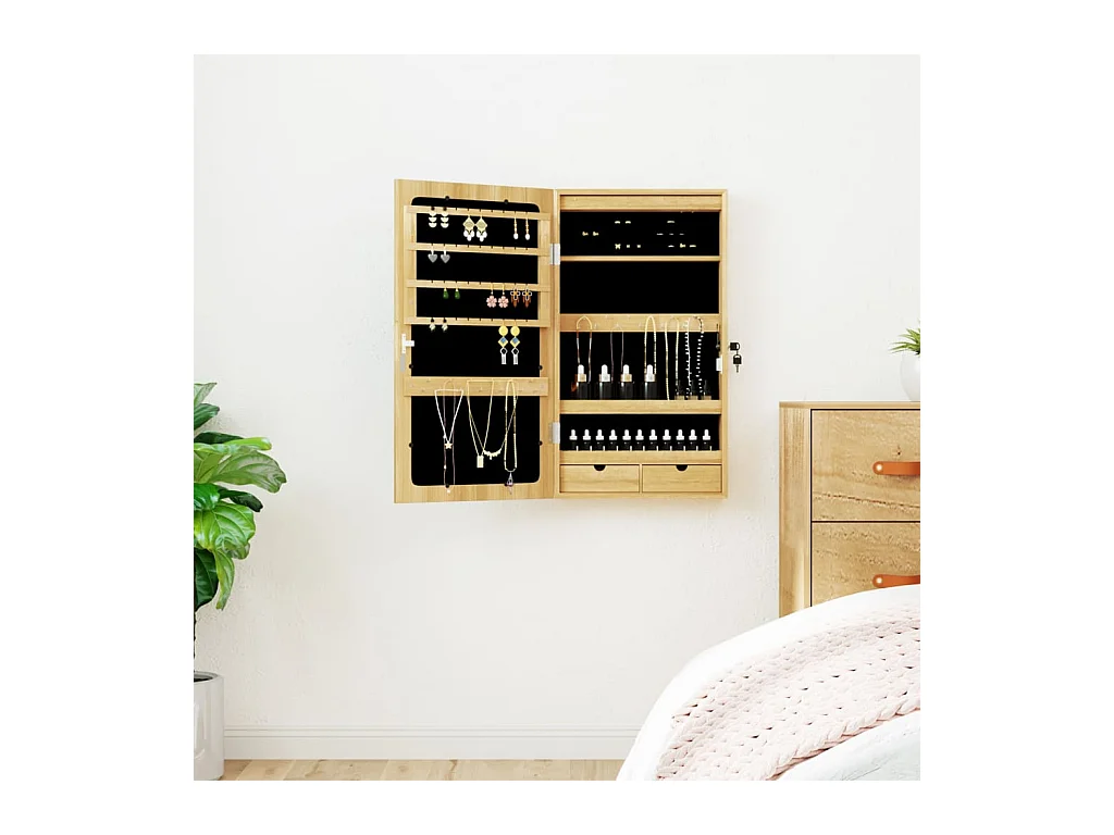 Armoire à bijoux avec miroir et éclairage LED mural