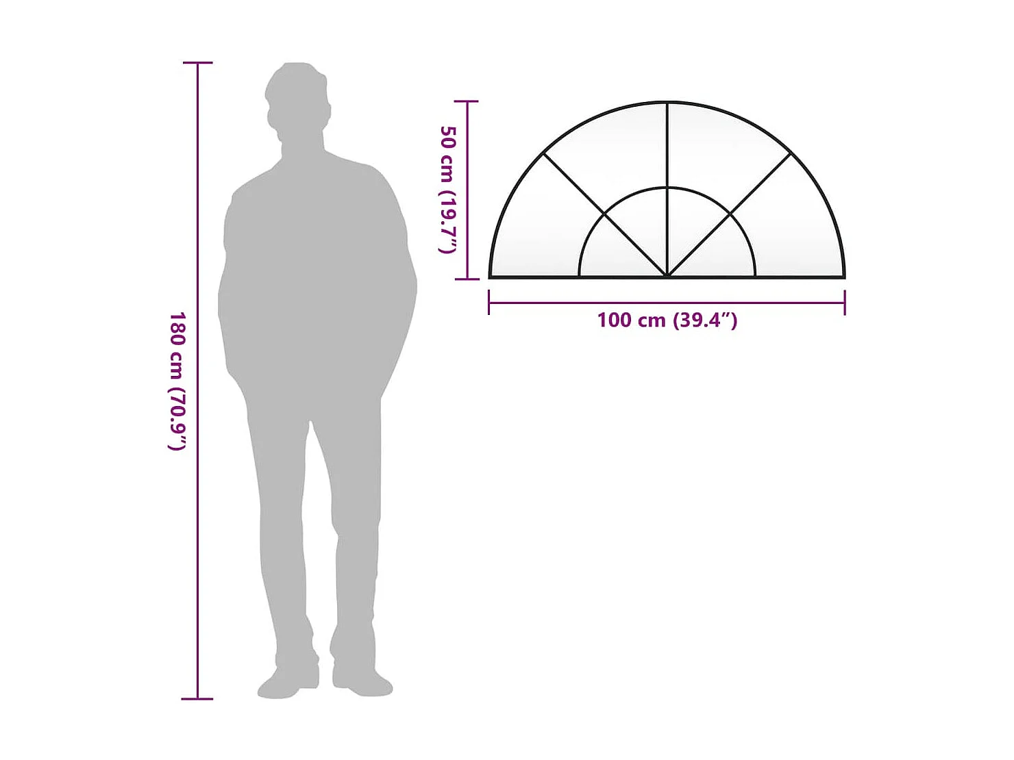 Espelho de parede arqueado 100x50 cm ferro preto