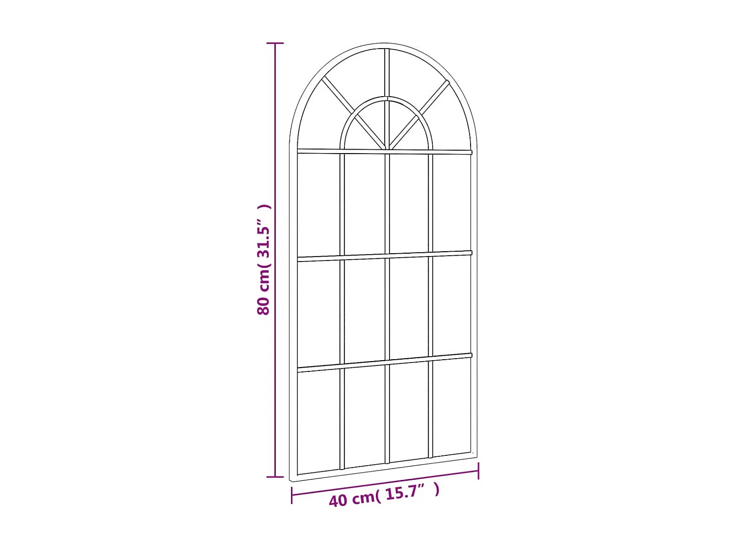 Espelho de parede arqueado 40x80 cm ferro preto