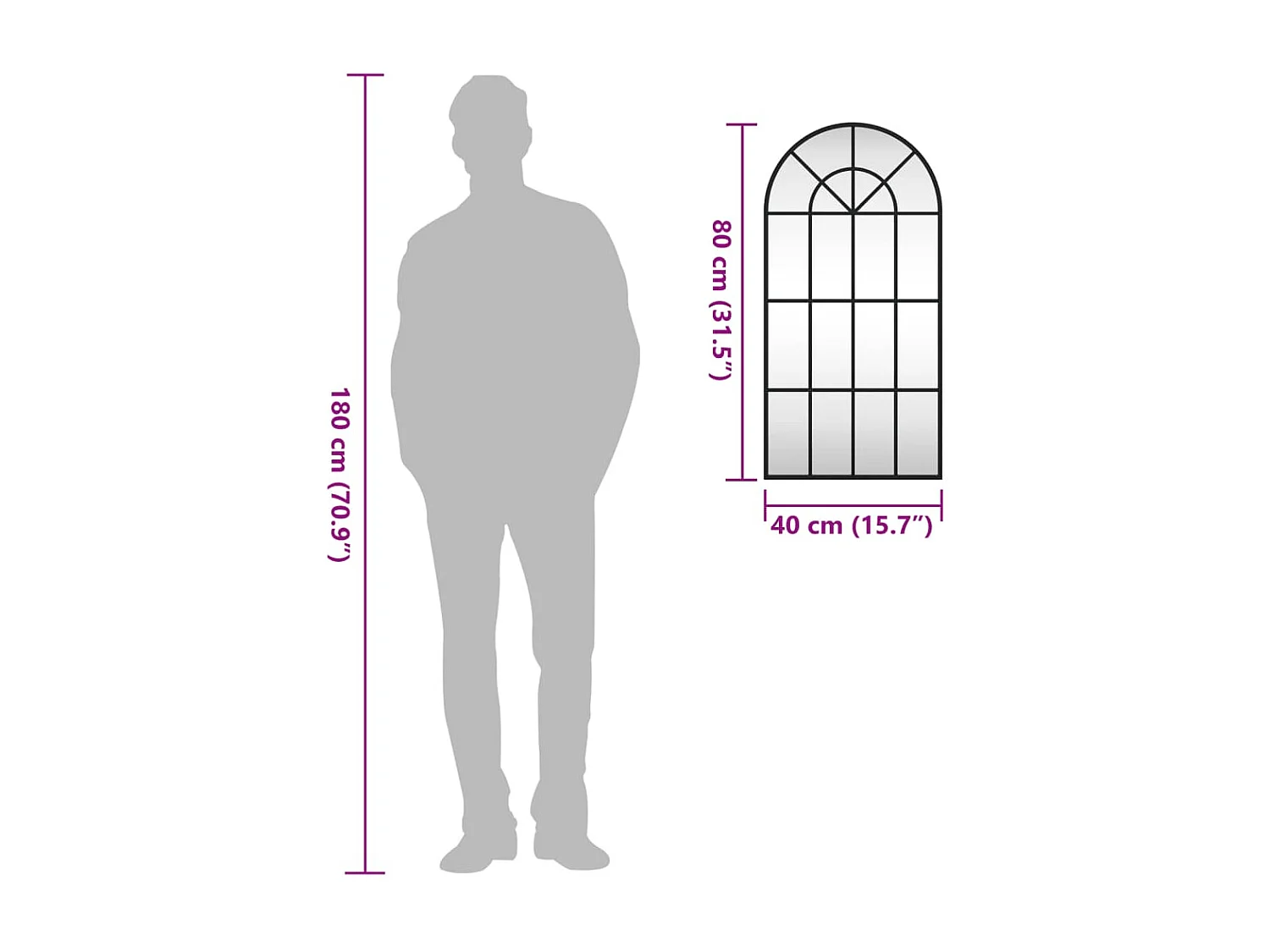 Espelho de parede arqueado 40x80 cm ferro preto