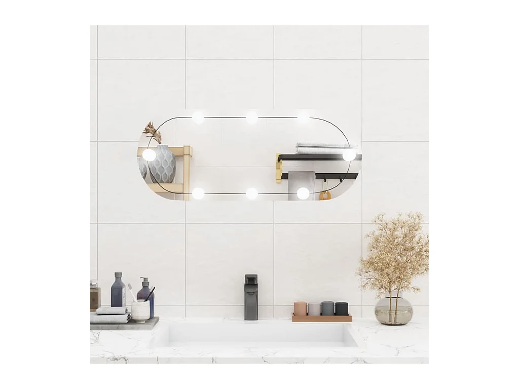 Wandspiegel mit LED-Leuchten 30x70 cm Glas Oval