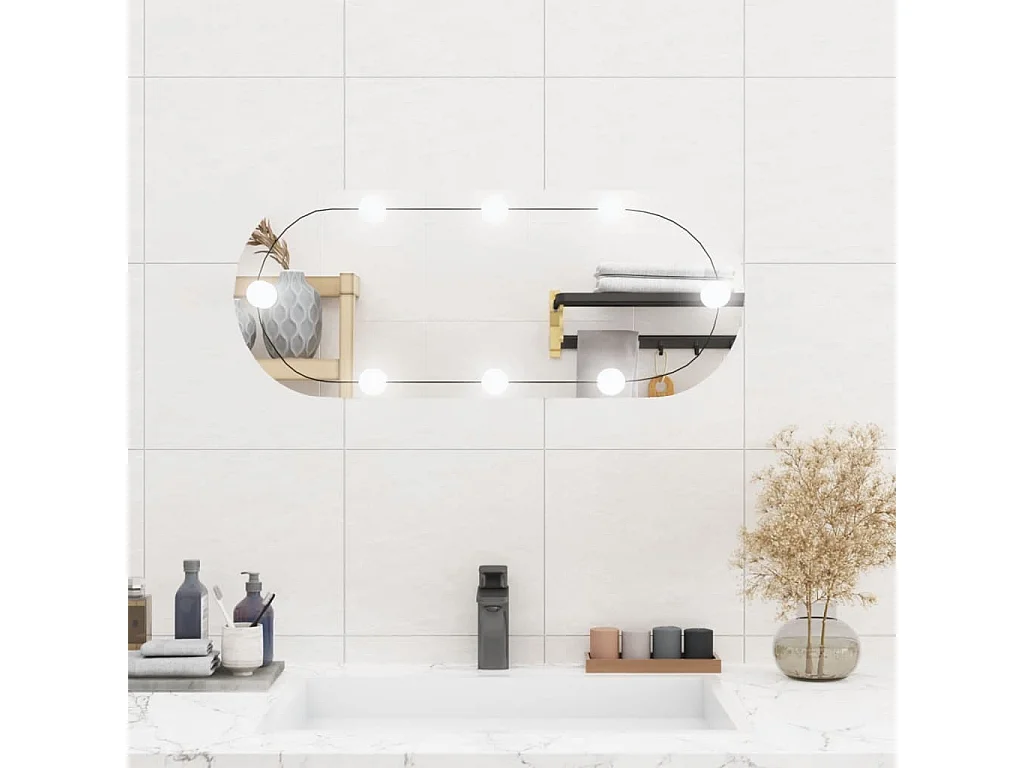 Espejo de pared ovalado con luces LED vidrio 30x70 cm