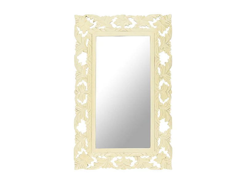 Espejo tallado a mano madera maciza de mango blanco 80x50 cm