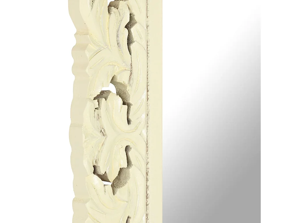 Specchio Intagliato a Mano Bianco 80x50 cm in Massello di Mango
