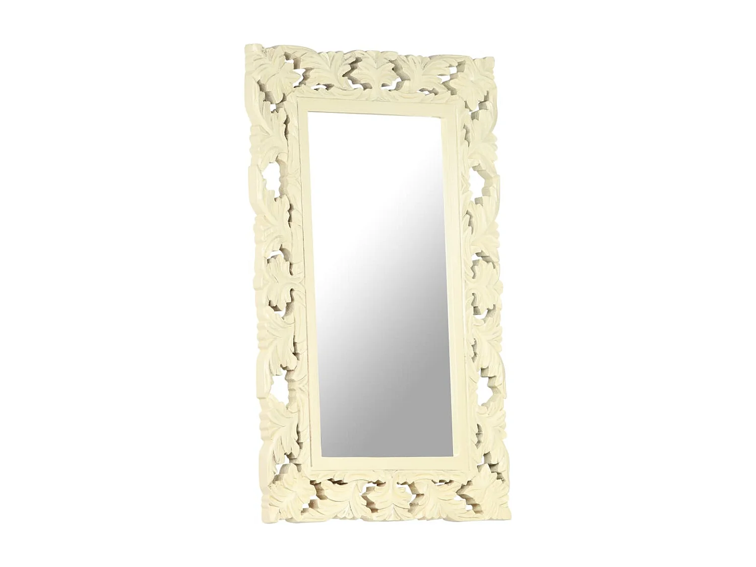 Specchio Intagliato a Mano Bianco 80x50 cm in Massello di Mango