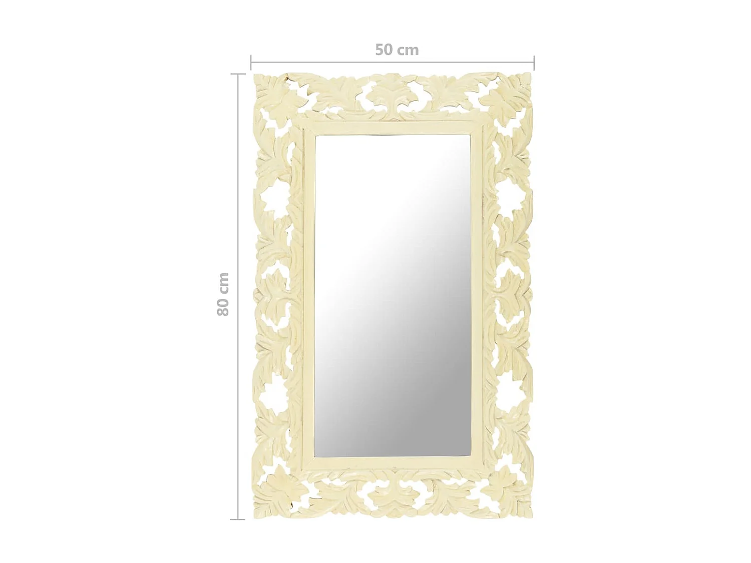Espelho esculpido à mão 80x50 cm mangueira maciça branco