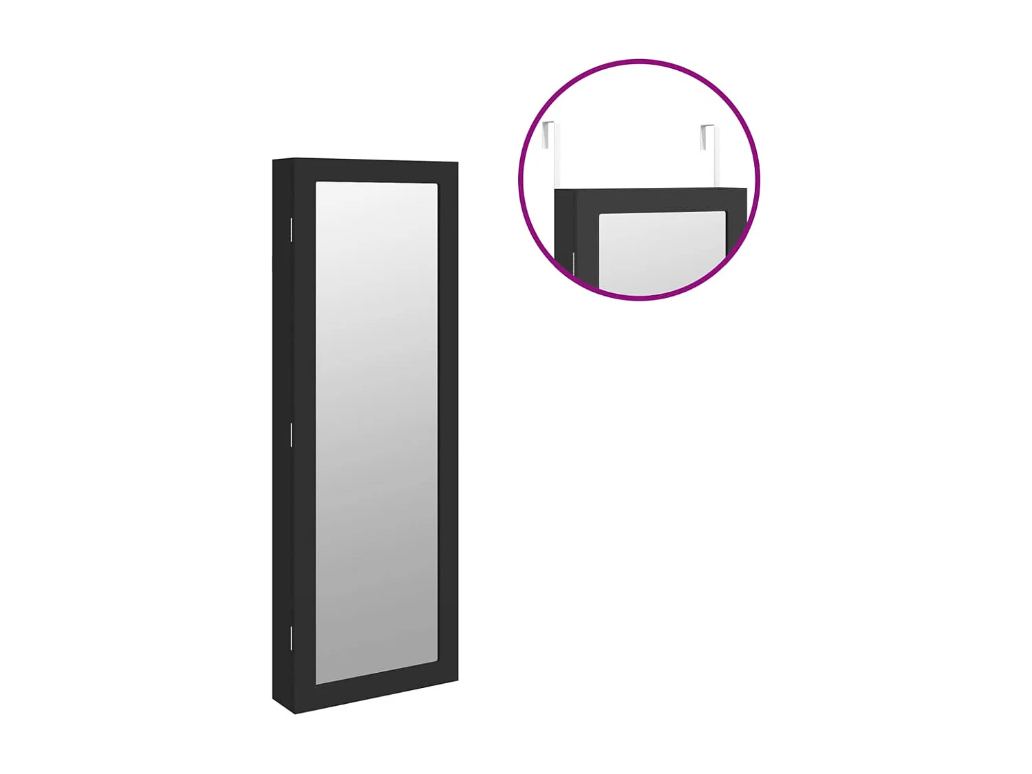 Armadio Portagioie con Specchio a Muro Nero 37,5x10x106 cm