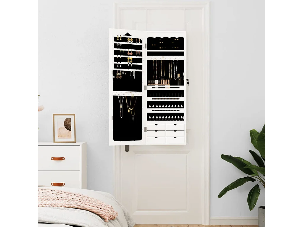 Armadio Portagioie con Specchio a Muro Bianco 37,5x10x106 cm