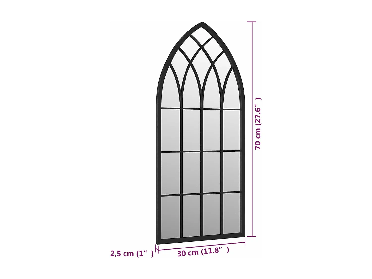 Miroir de jardin Noir 70x30 cm Fer pour utilisation extérieure