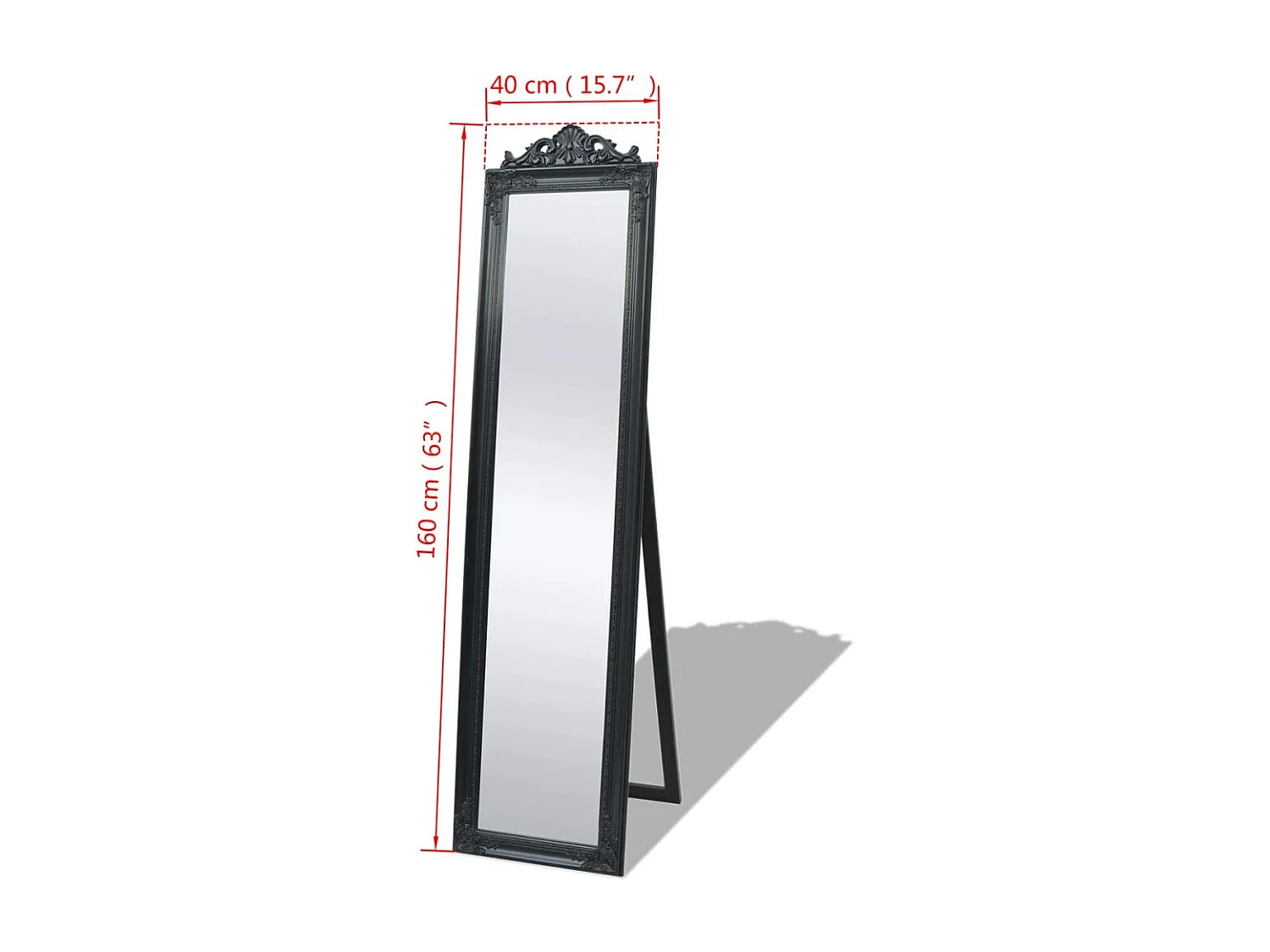 Specchio Autoportante Stile Barocco 160x40 cm Nero