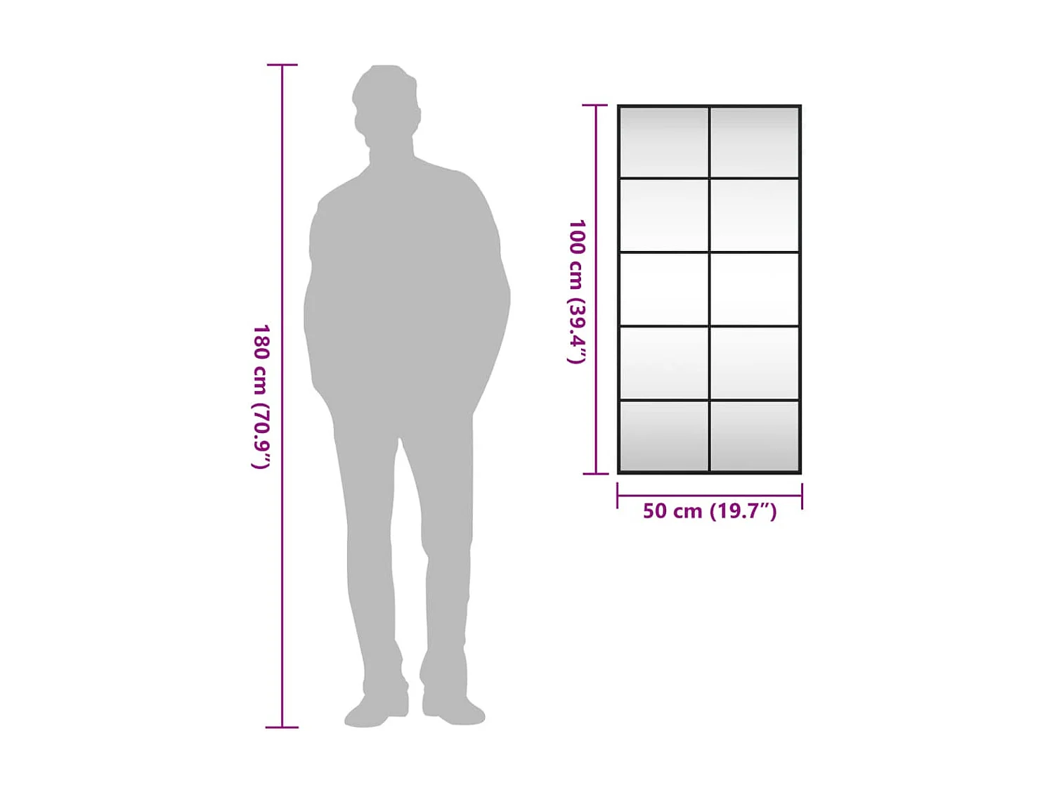 Miroir mural noir 50x100 cm rectangulaire fer