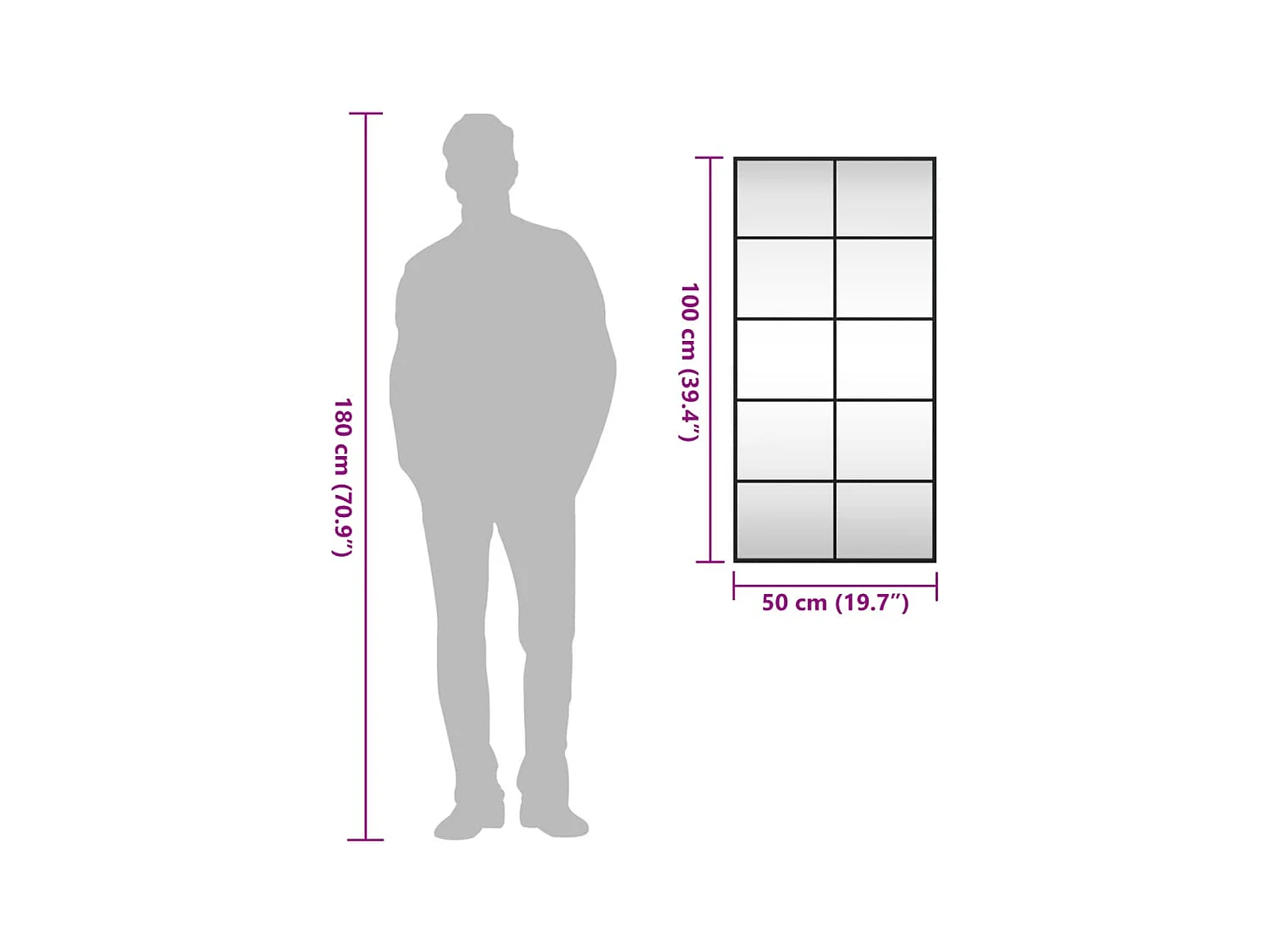 Miroir mural noir 50x100 cm rectangulaire fer