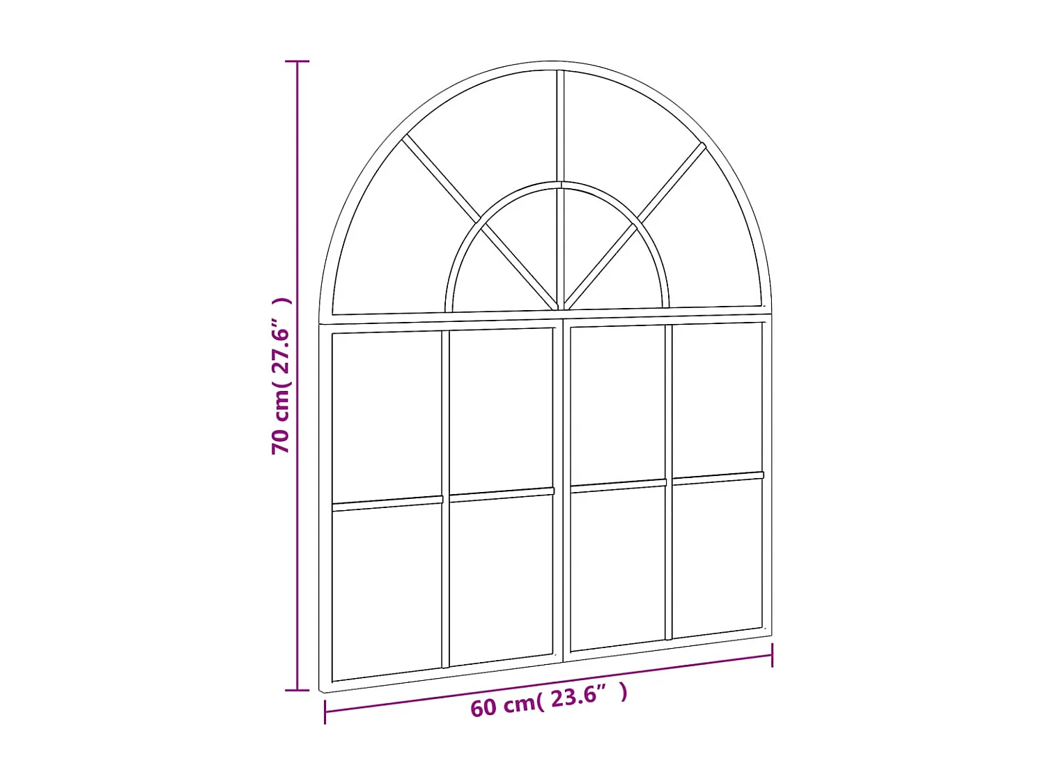 Miroir mural noir 60x70 cm arche fer