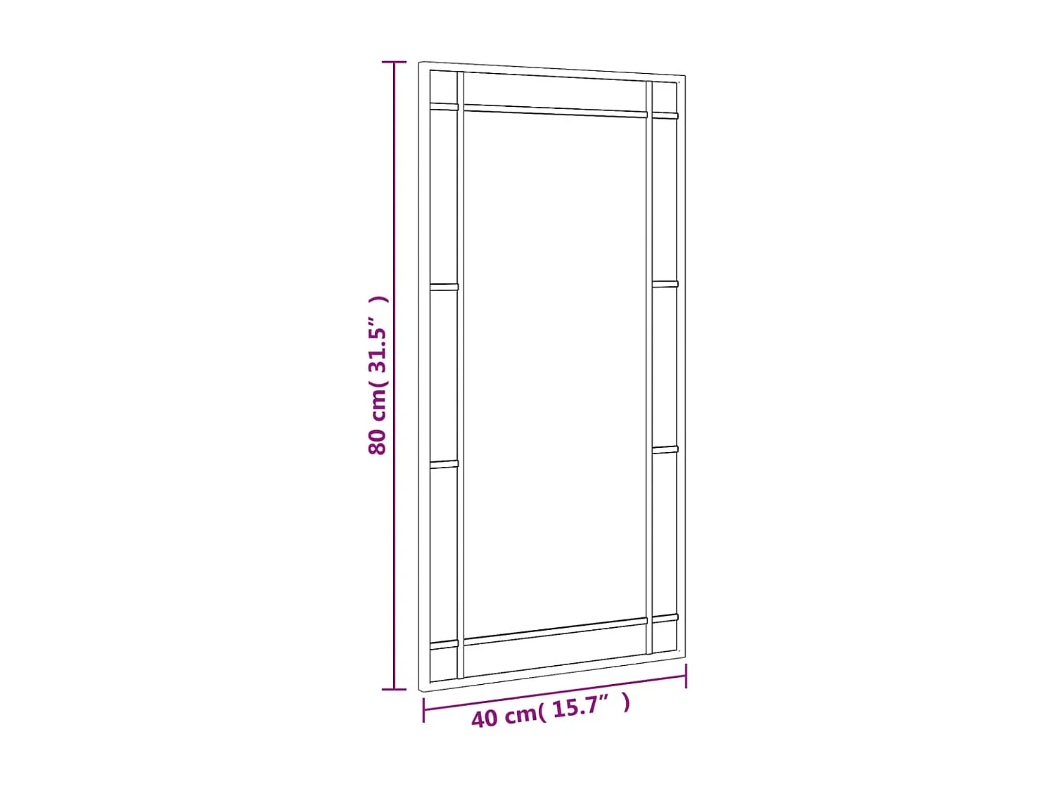 Espejo de pared rectangular de hierro negro 40x80 cm