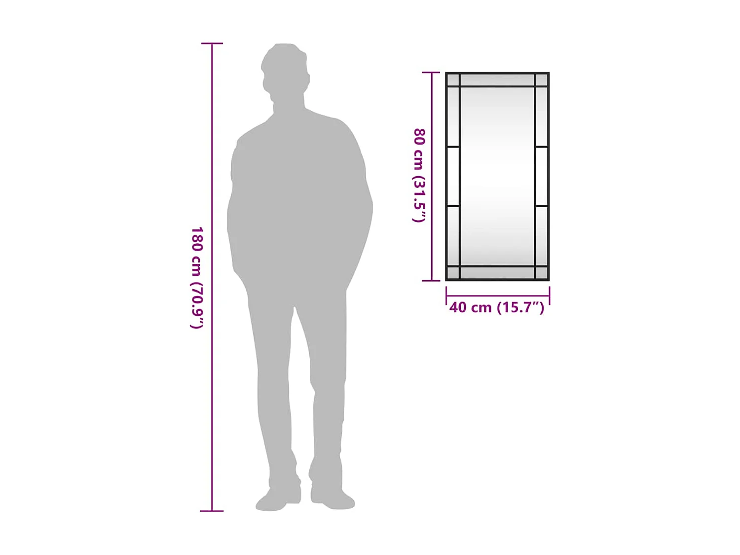 Miroir mural noir 40x80 cm rectangulaire fer