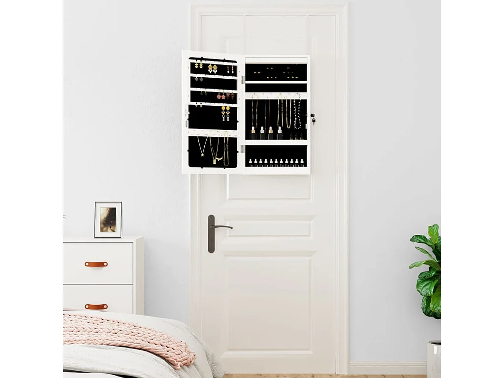 Armoire à bijoux avec miroir et éclairage LED mural blanc