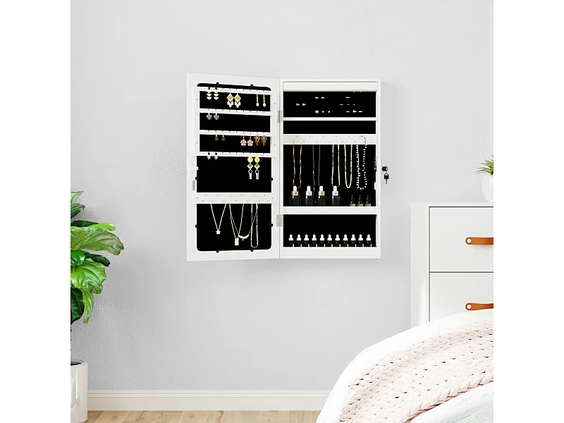 Armoire à bijoux avec miroir et éclairage LED mural blanc