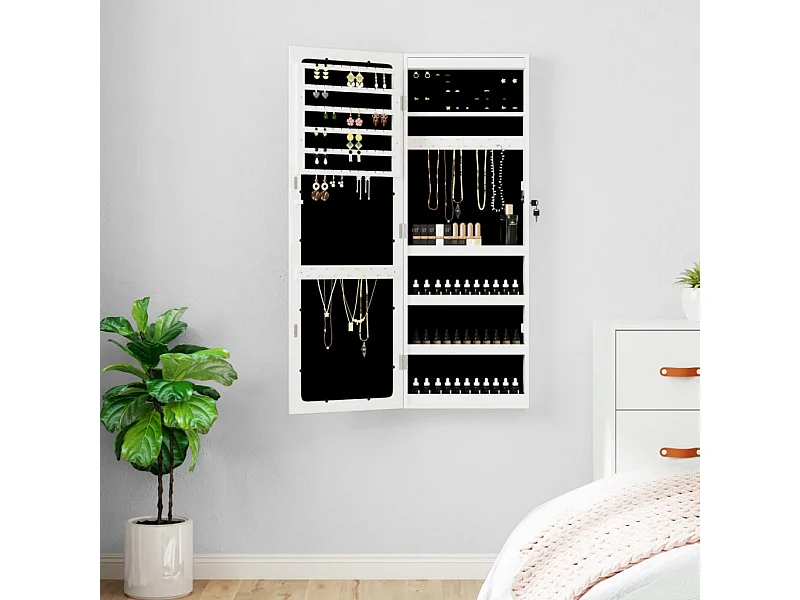 Armoire à bijoux avec miroir et éclairage LED mural blanc