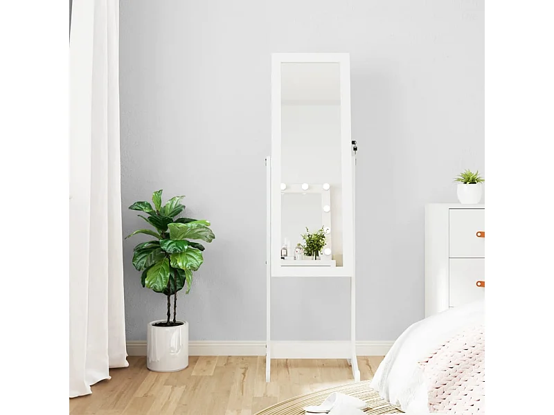 Armoire à bijoux miroir avec lumières LED sur pied blanc
