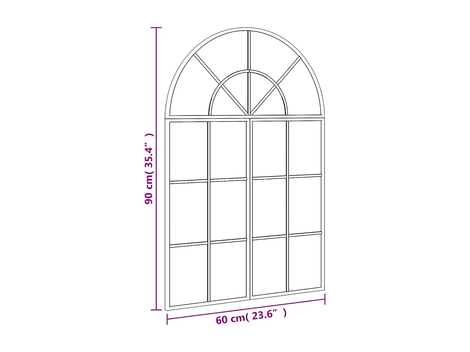 Miroir mural noir 60x90 cm arche fer