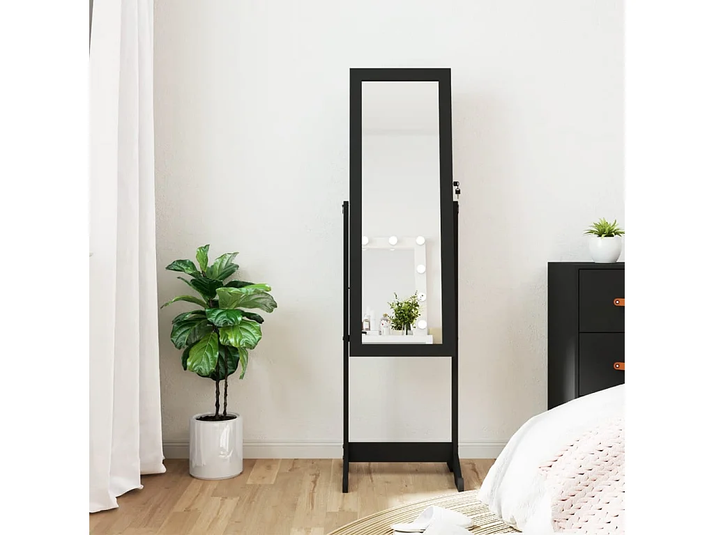 Armoire à bijoux miroir avec lumières LED sur pied noir