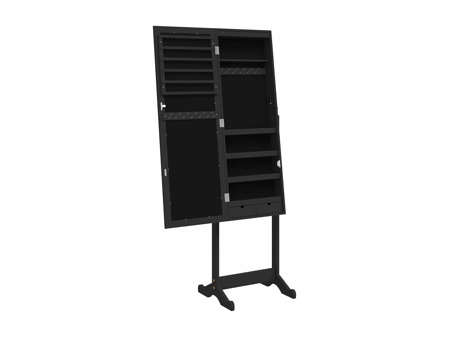 Armoire à bijoux miroir avec lumières LED sur pied noir