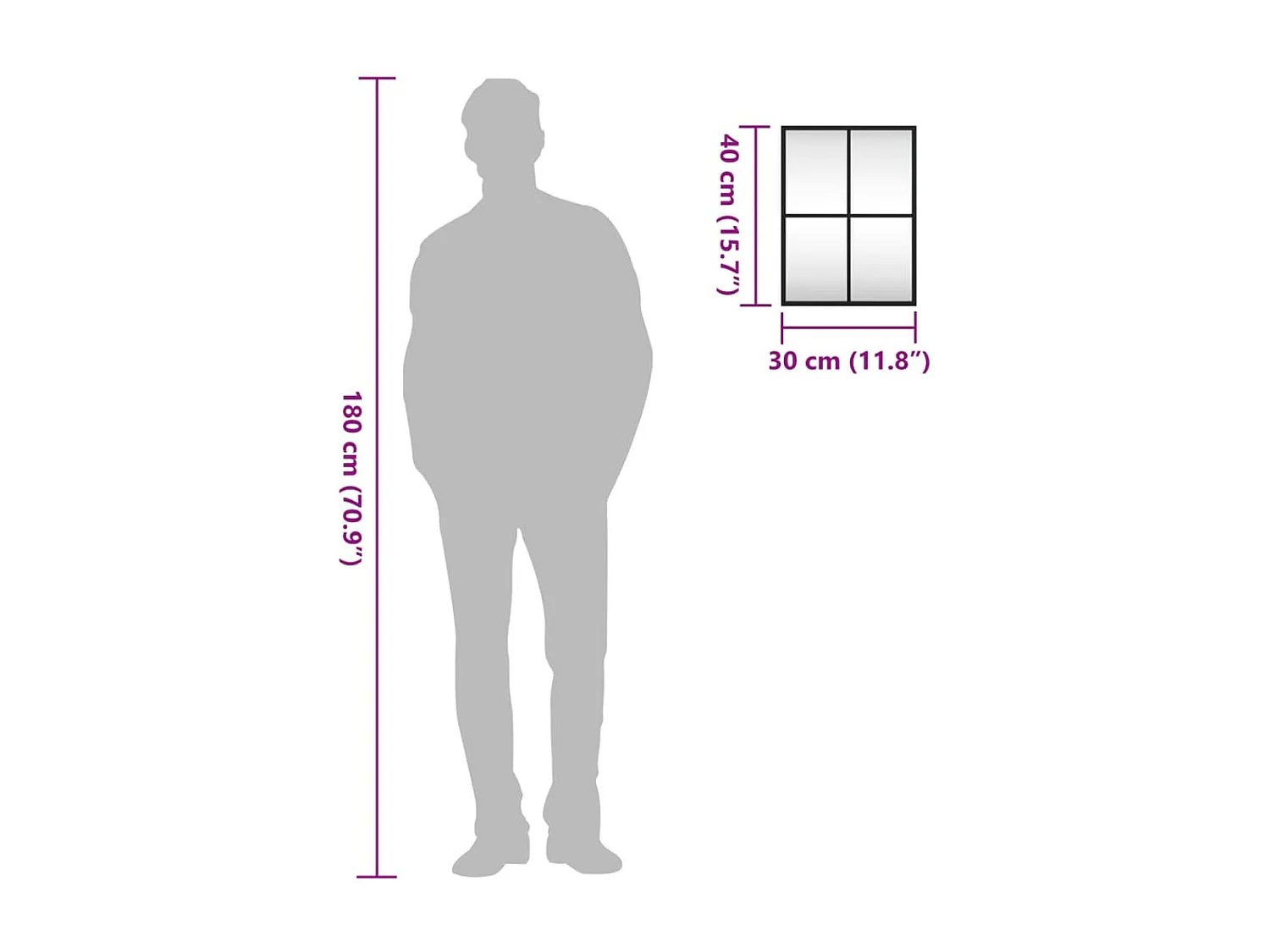 Miroir mural noir 30x40 cm rectangulaire fer