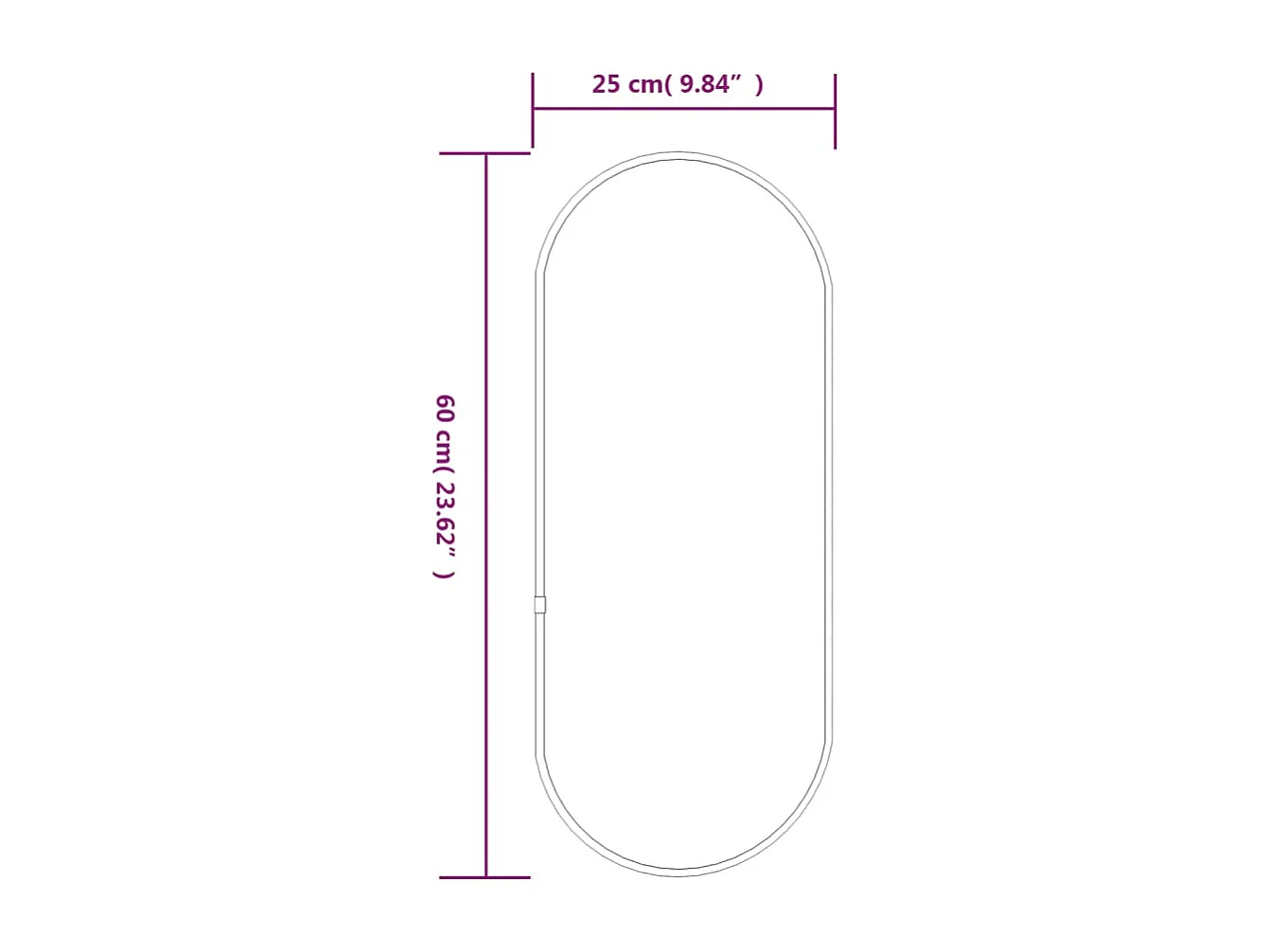 Miroir mural Noir 60x25 cm Ovale