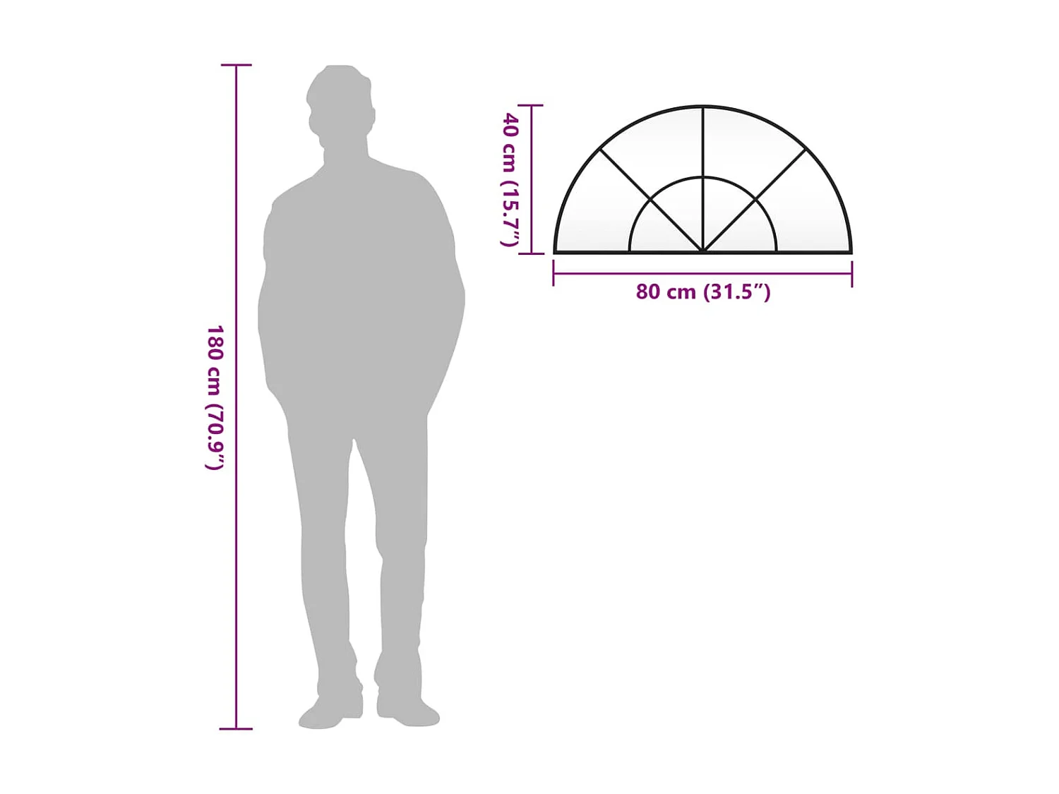 Miroir mural noir 80x40 cm arche fer