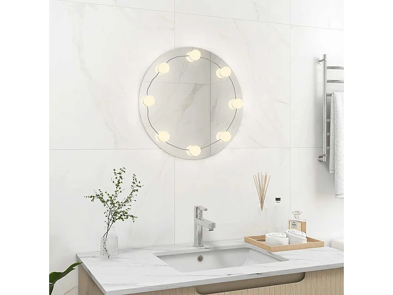 Miroir mural avec lampes LED Rond Verre