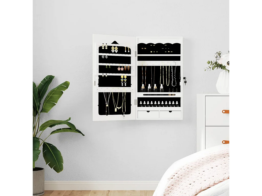 Armoire à bijoux avec miroir murale blanc 37,5x10x67 cm