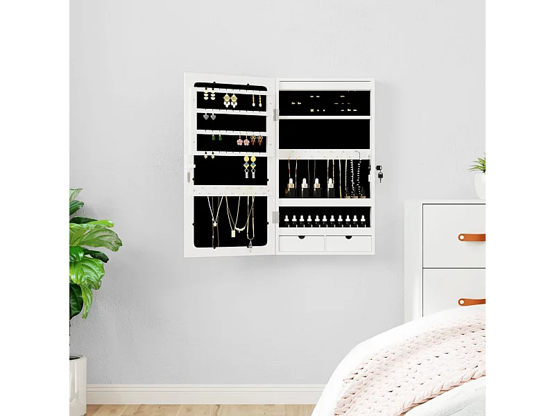 Espejo con joyero y luces LED para pared blanco